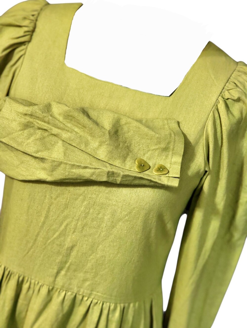 Maddie Midi Dress By Lisa Says Gah Linen Blend Lome Green Chartruece - Picture 2 of 7